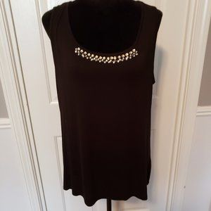 Women's DressBarn Sleeveless Black Silver Jewels Crew Neck Top Sz XL NWT